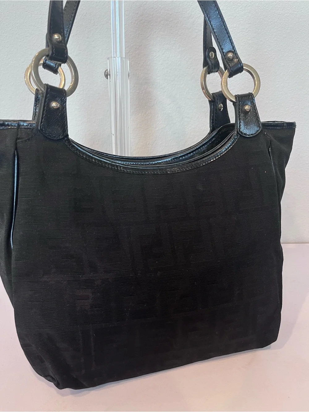 FENDI ZUCCA BLACK CHEF SHOULDER BAG.